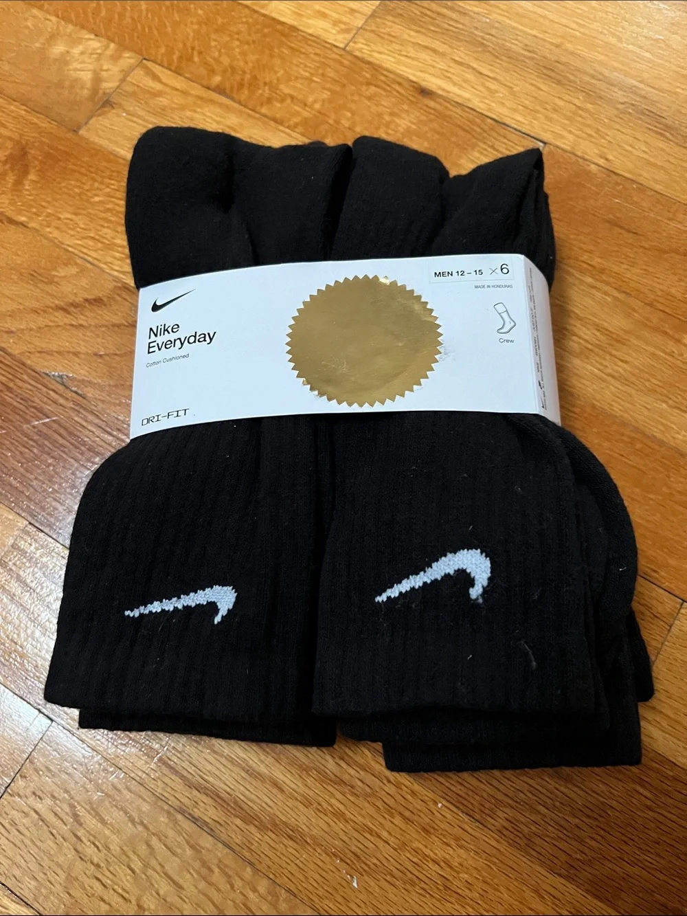 Nike Black Crew Athletic Socks with White Swoosh (6 Pack)